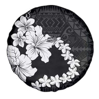 American Samoa Lotu Tamaiti Spare Tire Cover White Sunday Plumeria Black Vibe LT9 - Polynesian Pride
