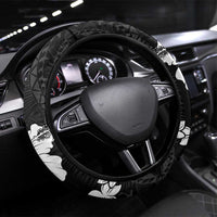 American Samoa Lotu Tamaiti Steering Wheel Cover White Sunday Plumeria Black Vibe LT9 Universal Fit Black - Polynesian Pride
