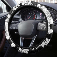 American Samoa Lotu Tamaiti Steering Wheel Cover White Sunday Plumeria Black Vibe LT9 - Polynesian Pride