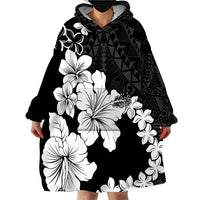 American Samoa Lotu Tamaiti Wearable Blanket Hoodie White Sunday Plumeria Black Vibe LT9 - Polynesian Pride