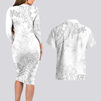 American Samoa Lotu Tamaiti Couples Matching Long Sleeve Bodycon Dress and Hawaiian Shirt White Sunday Plumeria White Vibe LT9 - Polynesian Pride