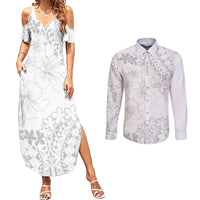 American Samoa Lotu Tamaiti Couples Matching Summer Maxi Dress and Long Sleeve Button Shirt White Sunday Plumeria White Vibe LT9 White - Polynesian Pride