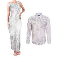 American Samoa Lotu Tamaiti Couples Matching Tank Maxi Dress and Long Sleeve Button Shirt White Sunday Plumeria White Vibe LT9 White - Polynesian Pride