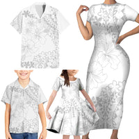 American Samoa Lotu Tamaiti Family Matching Short Sleeve Bodycon Dress and Hawaiian Shirt White Sunday Plumeria White Vibe LT9 - Polynesian Pride