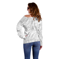 American Samoa Lotu Tamaiti Off Shoulder Sweater White Sunday Plumeria White Vibe