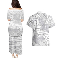Lotu Tamaiti Samoa Siapo Couples Matching Puletasi and Hawaiian Shirt White Sunday With Teuila Torch Ginger LT9 - Polynesian Pride
