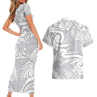 Lotu Tamaiti Samoa Siapo Couples Matching Short Sleeve Bodycon Dress and Hawaiian Shirt White Sunday With Teuila Torch Ginger LT9 - Polynesian Pride