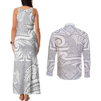 Lotu Tamaiti Samoa Siapo Couples Matching Tank Maxi Dress and Long Sleeve Button Shirt White Sunday With Teuila Torch Ginger LT9 - Polynesian Pride