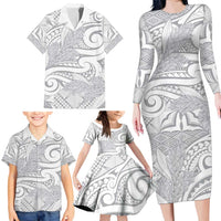 Lotu Tamaiti Samoa Siapo Family Matching Long Sleeve Bodycon Dress and Hawaiian Shirt White Sunday With Teuila Torch Ginger LT9 - Polynesian Pride