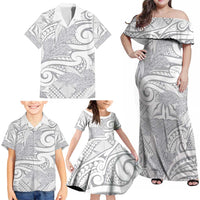 Lotu Tamaiti Samoa Siapo Family Matching Off Shoulder Maxi Dress and Hawaiian Shirt White Sunday With Teuila Torch Ginger LT9 - Polynesian Pride