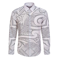 Lotu Tamaiti Samoa Siapo Family Matching Off Shoulder Short Dress and Hawaiian Shirt White Sunday With Teuila Torch Ginger LT9 Dad's Shirt - Long Sleeve White - Polynesian Pride
