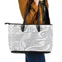 Lotu Tamaiti Samoa Siapo Leather Tote Bag White Sunday With Teuila Torch Ginger