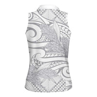 Lotu Tamaiti Samoa Siapo Women Sleeveless Polo Shirt White Sunday With Teuila Torch Ginger LT9 - Polynesian Pride