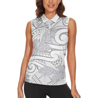 Lotu Tamaiti Samoa Siapo Women Sleeveless Polo Shirt White Sunday With Teuila Torch Ginger LT9 - Polynesian Pride