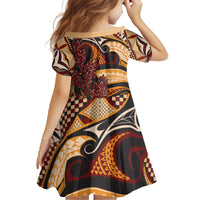 Vintage Samoa Siapo Family Matching Off The Shoulder Long Sleeve Dress and Hawaiian Shirt With Teuila Torch Ginger LT9 - Polynesian Pride