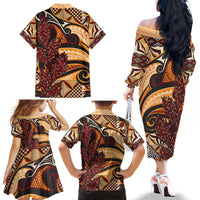 Vintage Samoa Siapo Family Matching Off The Shoulder Long Sleeve Dress and Hawaiian Shirt With Teuila Torch Ginger LT9 - Polynesian Pride