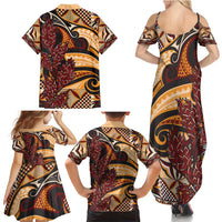 Vintage Samoa Siapo Family Matching Summer Maxi Dress and Hawaiian Shirt With Teuila Torch Ginger LT9 - Polynesian Pride