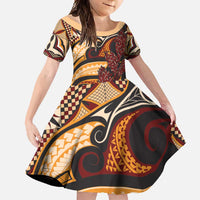 Vintage Samoa Siapo Family Matching Tank Maxi Dress and Hawaiian Shirt With Teuila Torch Ginger LT9 Daughter's Dress Art - Polynesian Pride