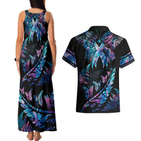 Polynesia Ribbon Butterflies Couples Matching Tank Maxi Dress and Hawaiian Shirt Silver Fern Breast Cancer With Papua Shell Pattern LT9 - Polynesian Pride
