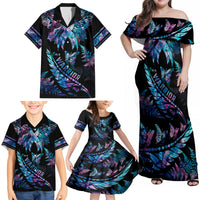 Polynesia Ribbon Butterflies Family Matching Off Shoulder Maxi Dress and Hawaiian Shirt Silver Fern Breast Cancer With Papua Shell Pattern LT9 - Polynesian Pride