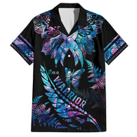 Polynesia Ribbon Butterflies Family Matching Summer Maxi Dress and Hawaiian Shirt Silver Fern Breast Cancer With Papua Shell Pattern LT9 Dad's Shirt - Short Sleeve Black - Polynesian Pride
