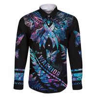 Polynesia Ribbon Butterflies Family Matching Summer Maxi Dress and Hawaiian Shirt Silver Fern Breast Cancer With Papua Shell Pattern LT9 Dad's Shirt - Long Sleeve Black - Polynesian Pride