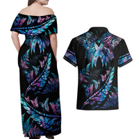 Personalised Polynesia Ribbon Butterflies Couples Matching Off Shoulder Maxi Dress and Hawaiian Shirt Silver Fern Breast Cancer With Papua Shell Pattern LT9 - Polynesian Pride