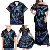 Personalised Polynesia Ribbon Butterflies Family Matching Off Shoulder Maxi Dress and Hawaiian Shirt Silver Fern Breast Cancer With Papua Shell Pattern LT9 - Polynesian Pride