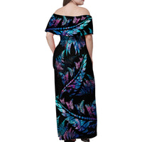 Personalised Polynesia Ribbon Butterflies Family Matching Off Shoulder Maxi Dress and Hawaiian Shirt Silver Fern Breast Cancer With Papua Shell Pattern LT9 - Polynesian Pride