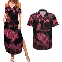 Personalised Polynesian Turtle Ribbon Couples Matching Summer Maxi Dress and Hawaiian Shirt Think Pink Breast Cancer With Pacific Hibiscus LT9 Pink - Polynesian Pride