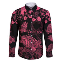 Personalised Polynesian Turtle Ribbon Family Matching Long Sleeve Bodycon Dress and Hawaiian Shirt Think Pink Breast Cancer With Pacific Hibiscus LT9 Dad's Shirt - Long Sleeve Pink - Polynesian Pride