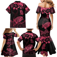 Personalised Polynesian Turtle Ribbon Family Matching Mermaid Dress and Hawaiian Shirt Think Pink Breast Cancer With Pacific Hibiscus LT9 - Polynesian Pride