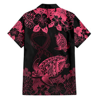 Personalised Polynesian Turtle Ribbon Family Matching Off Shoulder Short Dress and Hawaiian Shirt Think Pink Breast Cancer With Pacific Hibiscus LT9 - Polynesian Pride