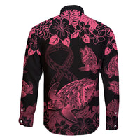 Personalised Polynesian Turtle Ribbon Family Matching Off Shoulder Short Dress and Hawaiian Shirt Think Pink Breast Cancer With Pacific Hibiscus LT9 - Polynesian Pride