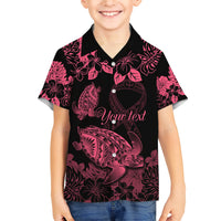 Personalised Polynesian Turtle Ribbon Family Matching Short Sleeve Bodycon Dress and Hawaiian Shirt Think Pink Breast Cancer With Pacific Hibiscus LT9 Son's Shirt Pink - Polynesian Pride