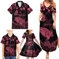 Personalised Polynesian Turtle Ribbon Family Matching Summer Maxi Dress and Hawaiian Shirt Think Pink Breast Cancer With Pacific Hibiscus LT9 - Polynesian Pride