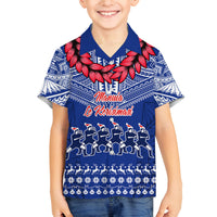 Toa Samoa Christmas Family Matching Off Shoulder Long Sleeve Dress and Hawaiian Shirt Samoa Siva Tau Manuia Le Kerisimasi Blue Vibe LT9 Son's Shirt Blue - Polynesian Pride