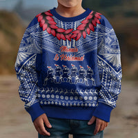 Toa Samoa Christmas Kid Ugly Christmas Sweater Samoa Siva Tau Manuia Le Kerisimasi Blue Vibe LT9 - Polynesian Pride