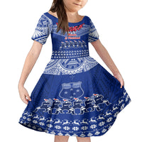 Personalised Toa Samoa Christmas Family Matching Tank Maxi Dress and Hawaiian Shirt Samoa Siva Tau Manuia Le Kerisimasi Blue Vibe LT9 Daughter's Dress Blue - Polynesian Pride