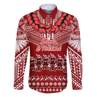 Toa Samoa Christmas Family Matching Puletasi Dress and Hawaiian Shirt Samoa Siva Tau Manuia Le Kerisimasi Red Vibe LT9 Dad's Shirt - Long Sleeve Red - Polynesian Pride