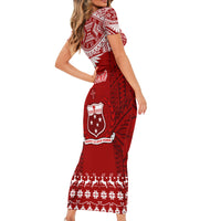 Personalised Toa Samoa Christmas Short Sleeve Bodycon Dress Samoa Siva Tau Manuia Le Kerisimasi Red Vibe LT9 - Polynesian Pride