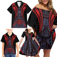 Custom New Zealand Family Matching Off Shoulder Short Dress and Hawaiian Shirt Maori Kiwiana Pattern Tukutuku Motif LT9 - Polynesian Pride