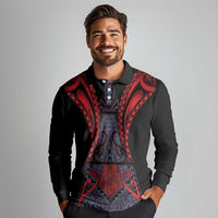 Custom New Zealand Long Sleeve Polo Shirt Maori Kiwiana Pattern Tukutuku Motif LT9 - Polynesian Pride