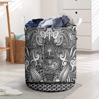New Zealand Taiaha Maori Laundry Basket Kiwikiwi Minimalist Silver Fern Tukutuku Motif LT9 White - Polynesian Pride