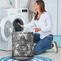New Zealand Taiaha Maori Laundry Basket Kiwikiwi Minimalist Silver Fern Tukutuku Motif LT9 - Polynesian Pride