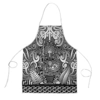 New Zealand Taiaha Maori Apron Kiwikiwi Minimalist Silver Fern Tukutuku Motif LT9 White - Polynesian Pride