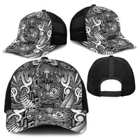 New Zealand Taiaha Maori Baseball Net Cap Kiwikiwi Minimalist Silver Fern Tukutuku Motif LT9 - Polynesian Pride