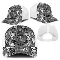 New Zealand Taiaha Maori Baseball Net Cap Kiwikiwi Minimalist Silver Fern Tukutuku Motif