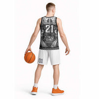 Custom New Zealand Taiaha Maori Basketball Jersey Kiwikiwi Minimalist Silver Fern Tukutuku Motif LT9 - Polynesian Pride