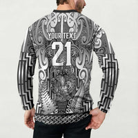 Custom New Zealand Taiaha Maori Button Sweatshirt Kiwikiwi Minimalist Silver Fern Tukutuku Motif LT9 - Polynesian Pride